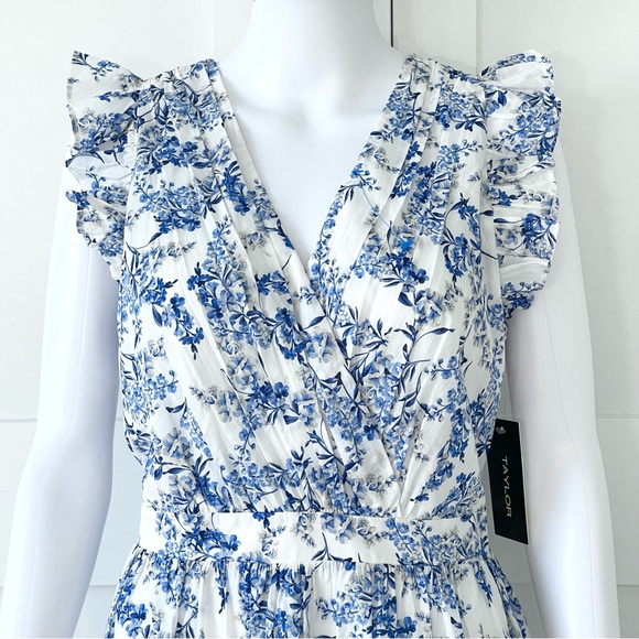 Taylor Tiered Dress 100% Cotton A-Line Side Pockets Fitted Waist V-Neck Lined - Picture 2 of 14